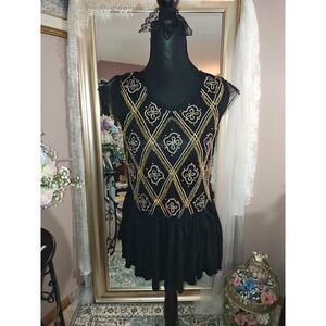 Free People Beaded Sheer Mesh Top Peplum